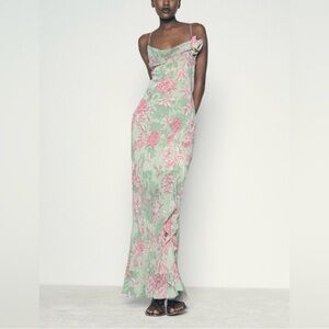 Zara Green and Pink Floral Maxi Dress